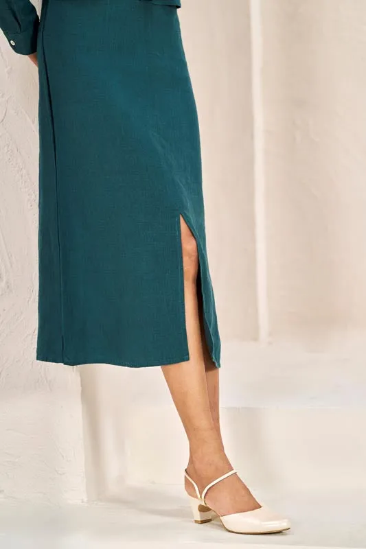 2 Layer Front Slit Dress Teal