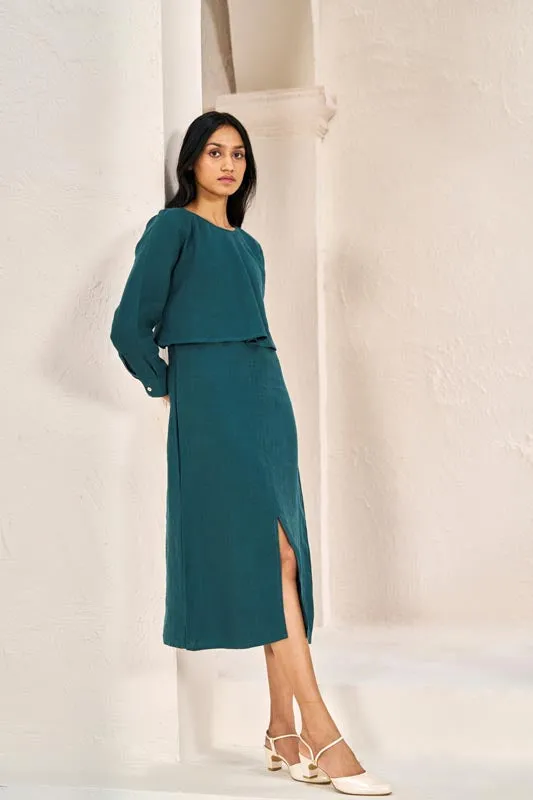 2 Layer Front Slit Dress Teal