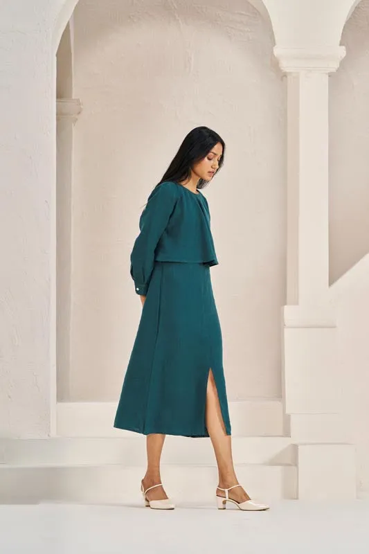 2 Layer Front Slit Dress Teal