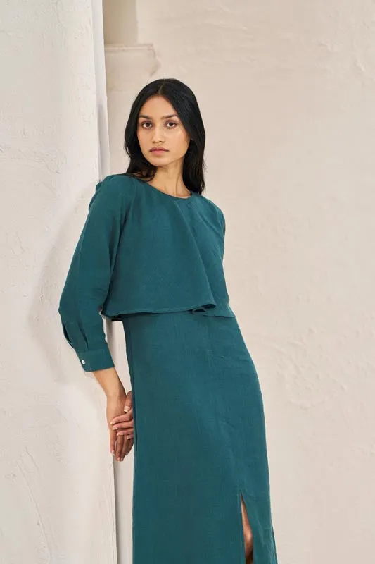 2 Layer Front Slit Dress Teal