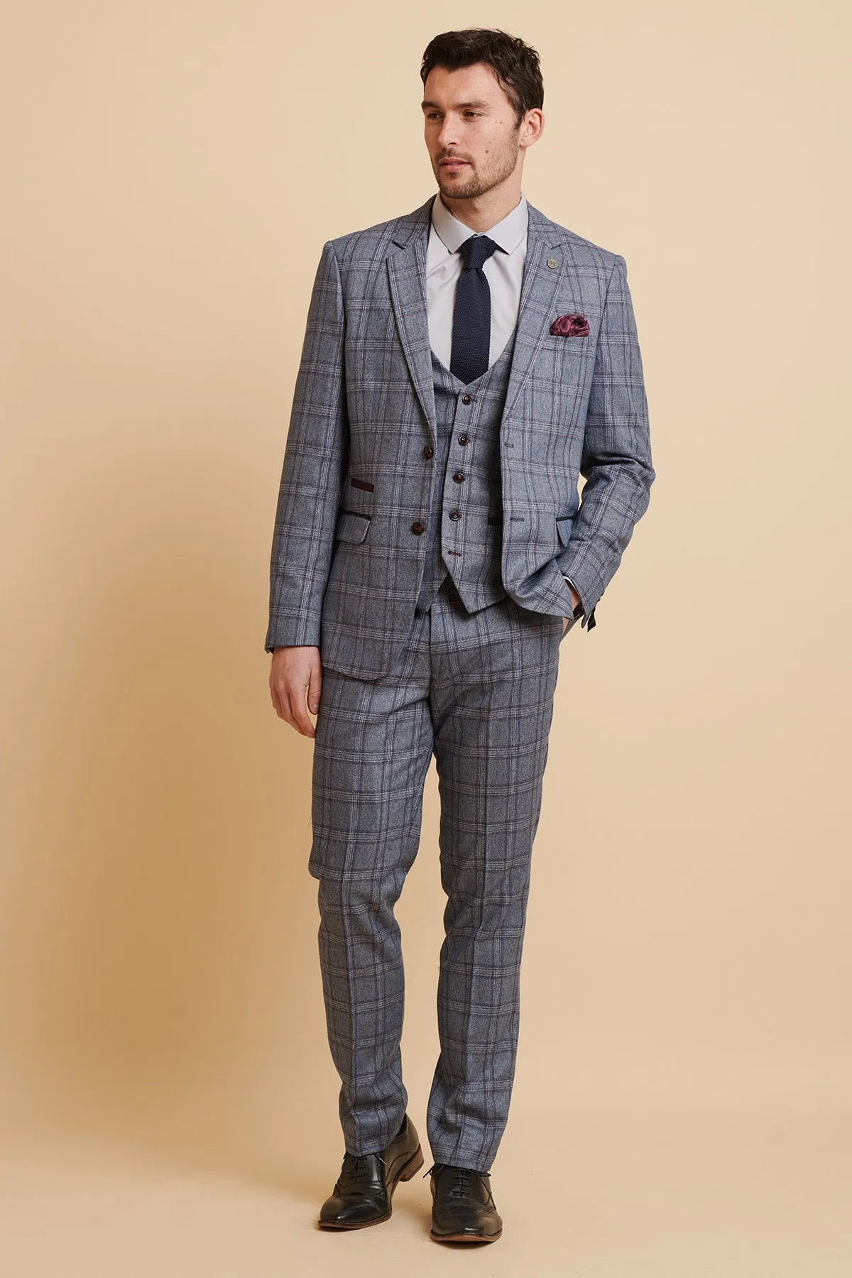 ABBOTT - Blue Tweed Check Three Piece Suit