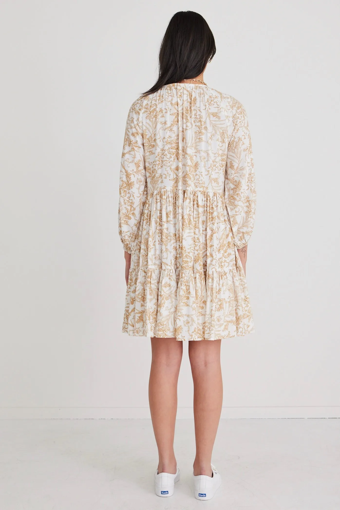 Airy Ginger Baroque Print V Neck Mini Dress