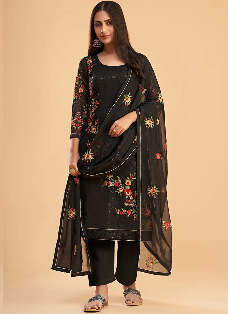 Black Multi Embroidery Traditional Salwar Suit