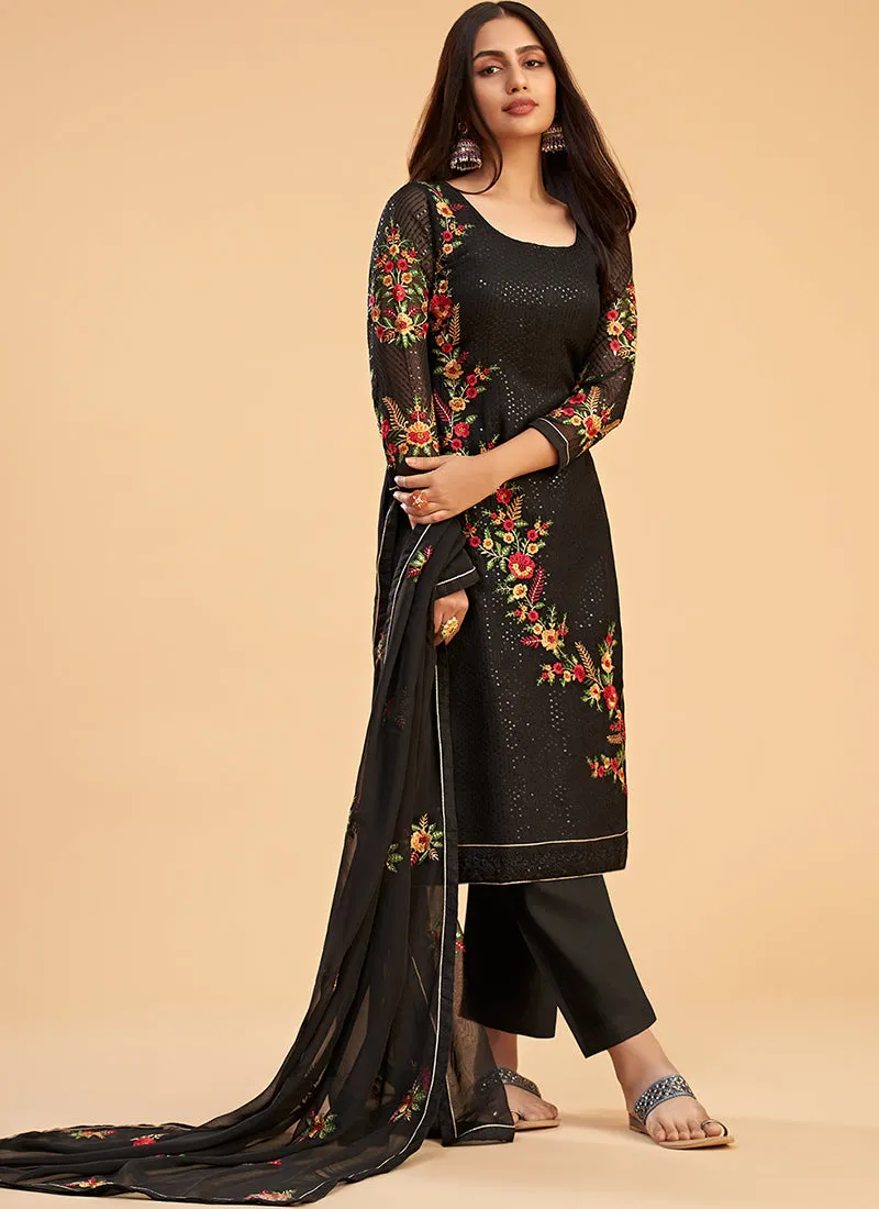 Black Multi Embroidery Traditional Salwar Suit