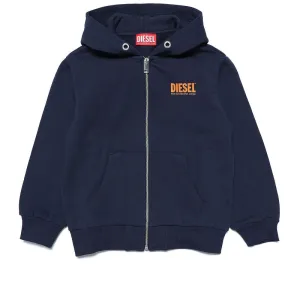 Boys Navy Orange Logo Zip Up Hoodie