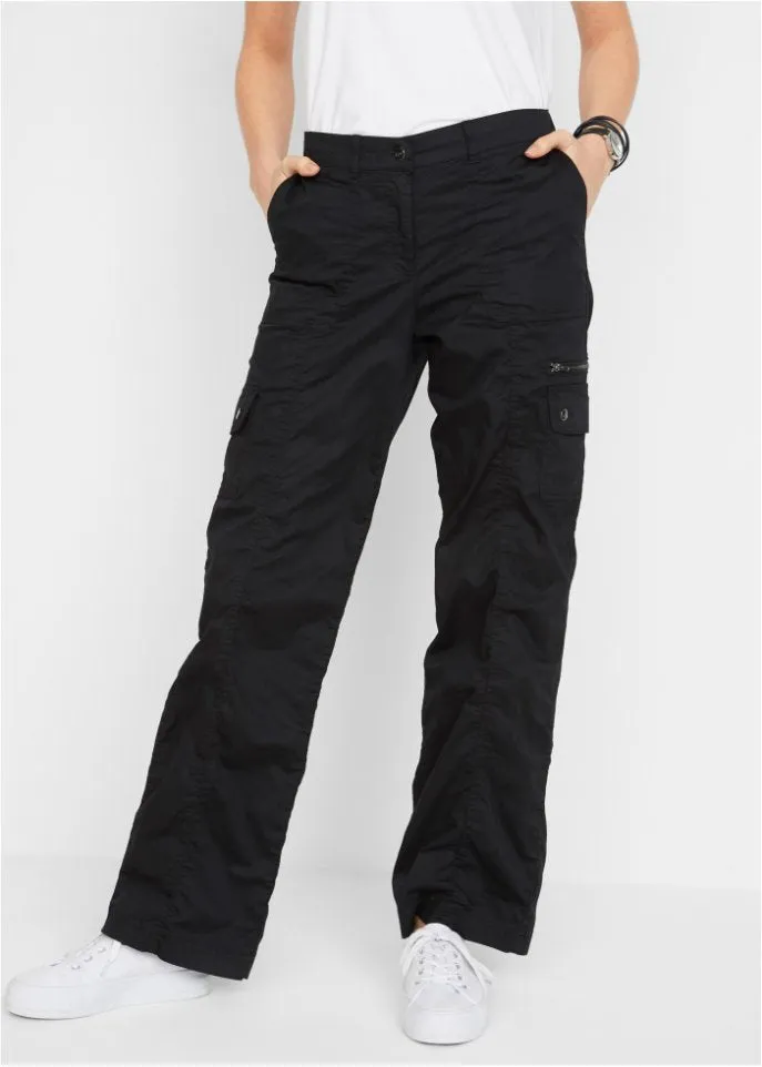 Bpc Bonprix Collection cotton cargo pants with comfortable waistband, black