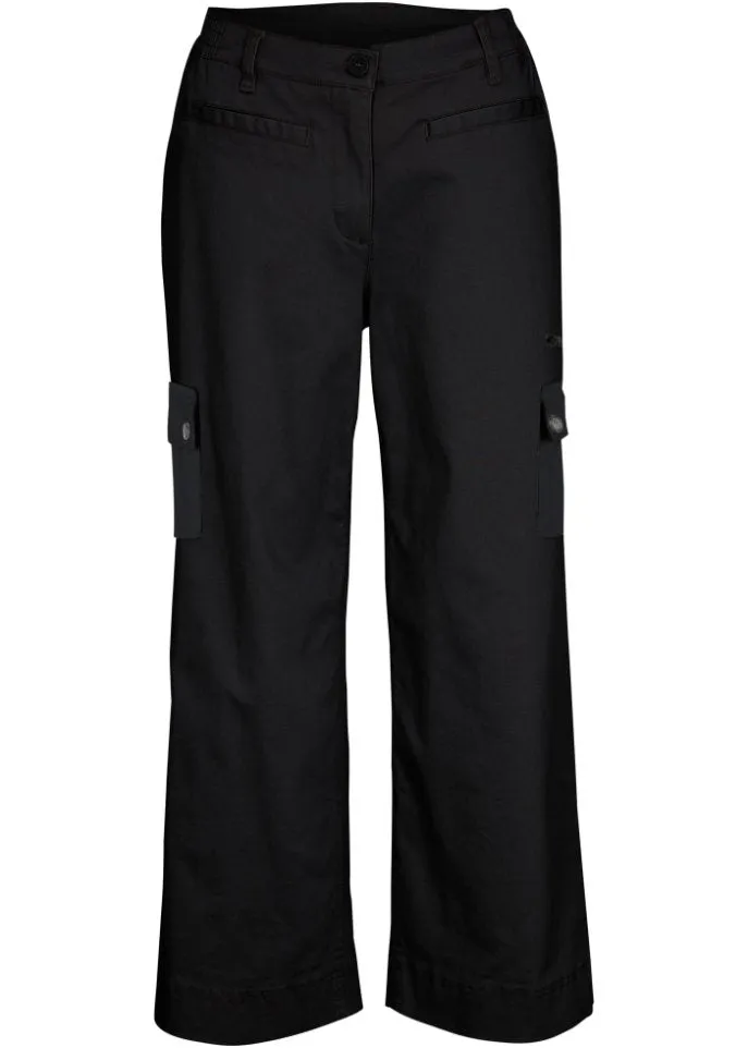 Bpc Bonprix Collection cotton cargo pants with comfortable waistband, black