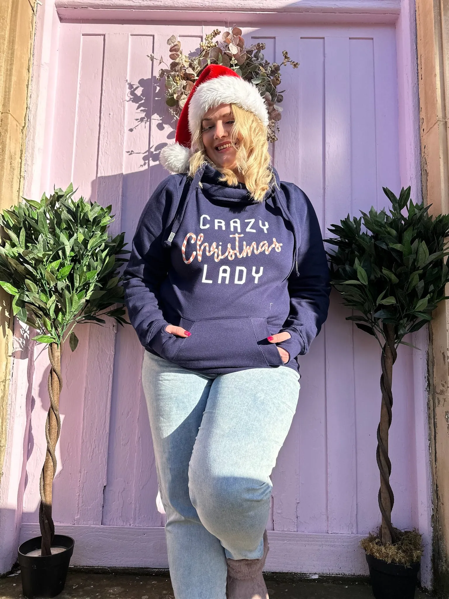 Candycane 'Crazy Christmas Lady' Luxe Hoodie - Navy