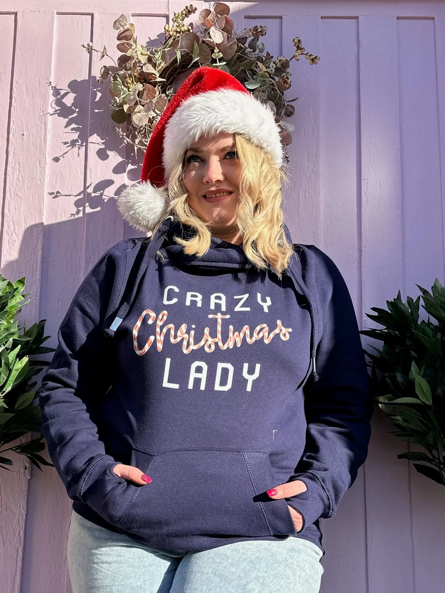 Candycane 'Crazy Christmas Lady' Luxe Hoodie - Navy