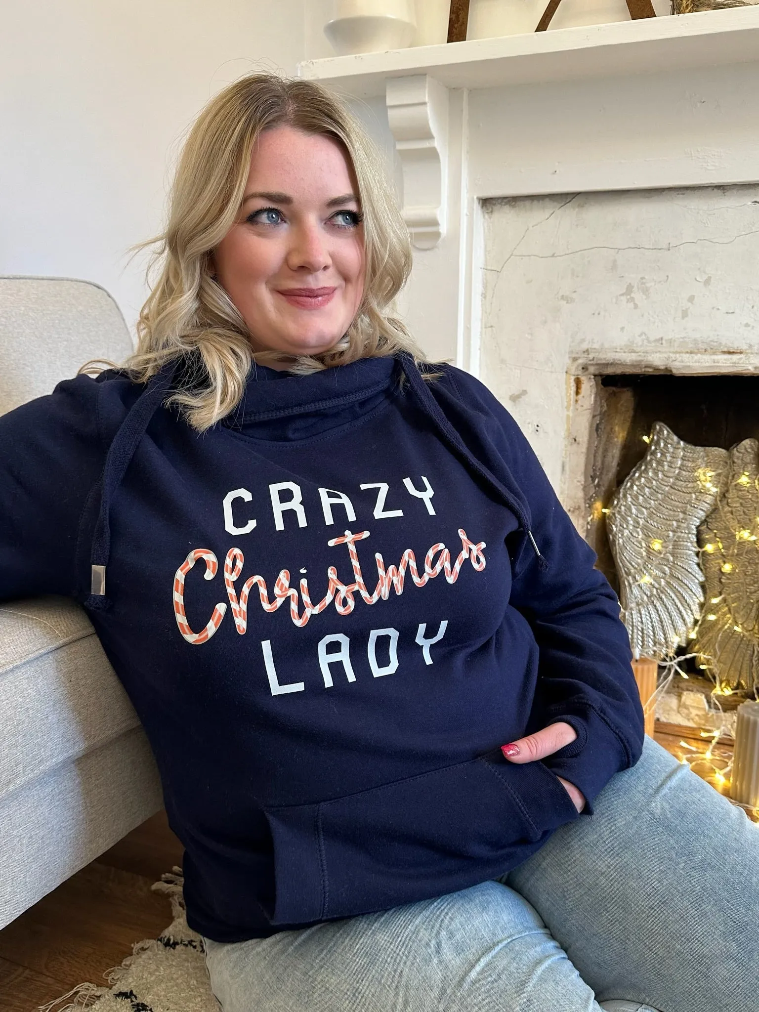 Candycane 'Crazy Christmas Lady' Luxe Hoodie - Navy