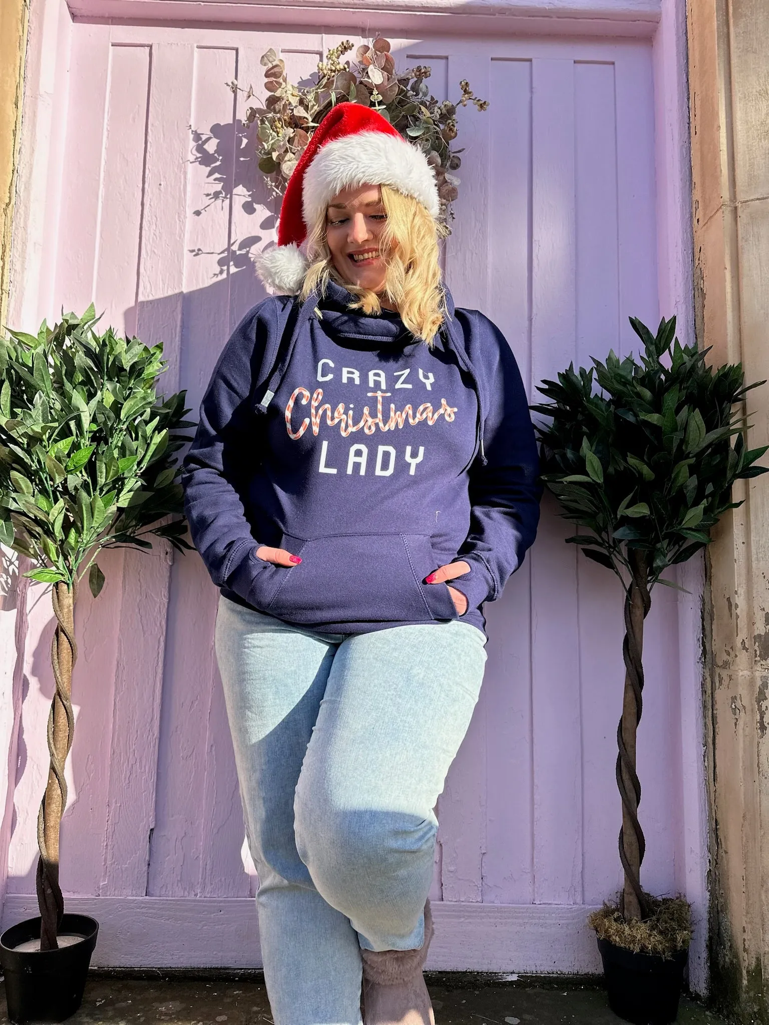 Candycane 'Crazy Christmas Lady' Luxe Hoodie - Navy