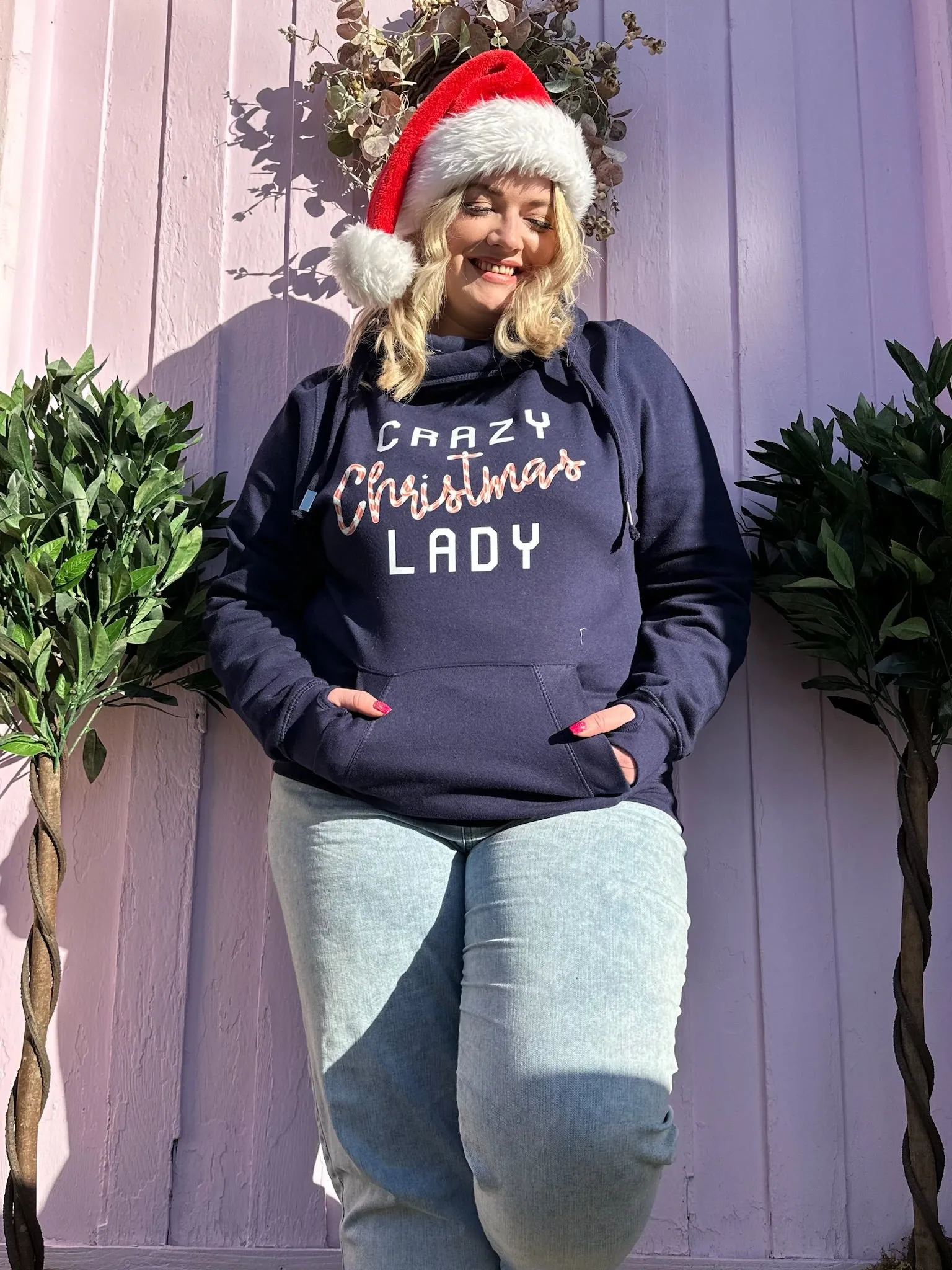 Candycane 'Crazy Christmas Lady' Luxe Hoodie - Navy