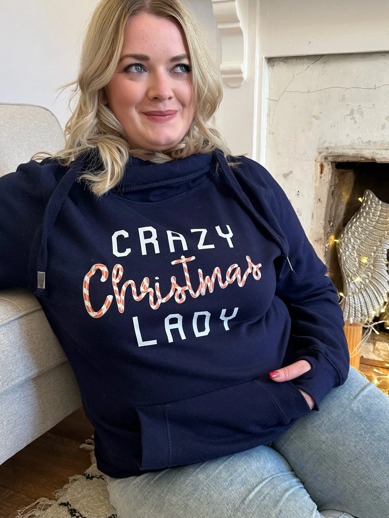 Candycane 'Crazy Christmas Lady' Luxe Hoodie - Navy