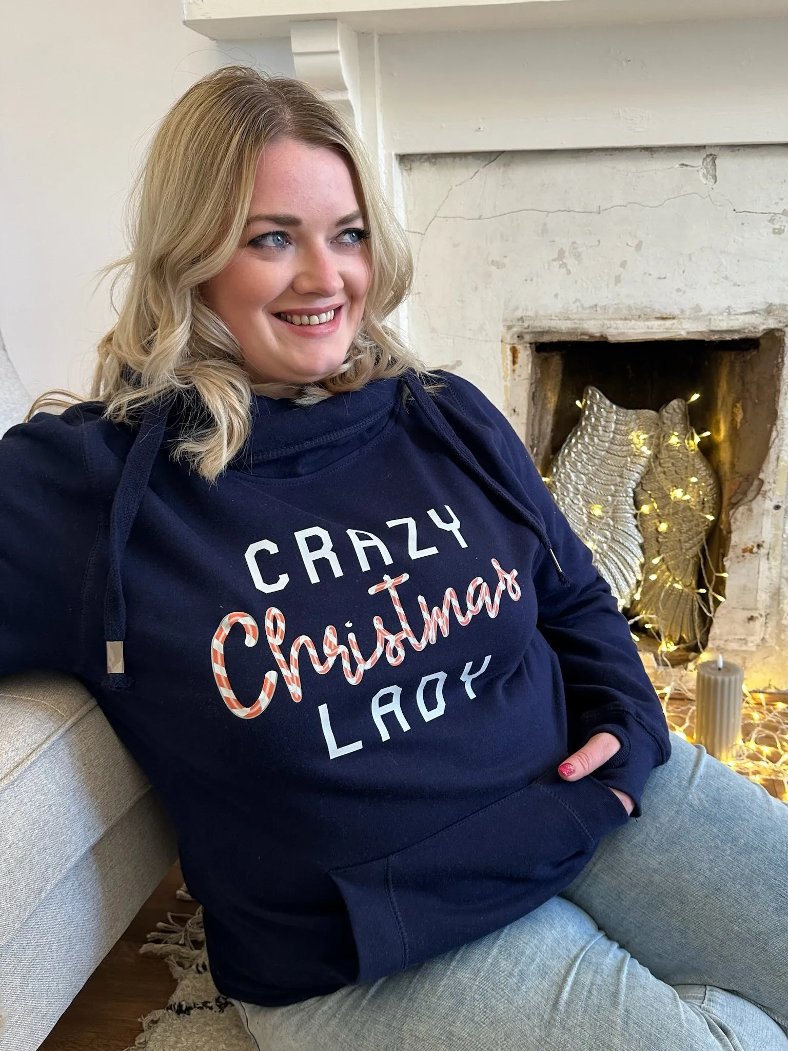 Candycane 'Crazy Christmas Lady' Luxe Hoodie - Navy