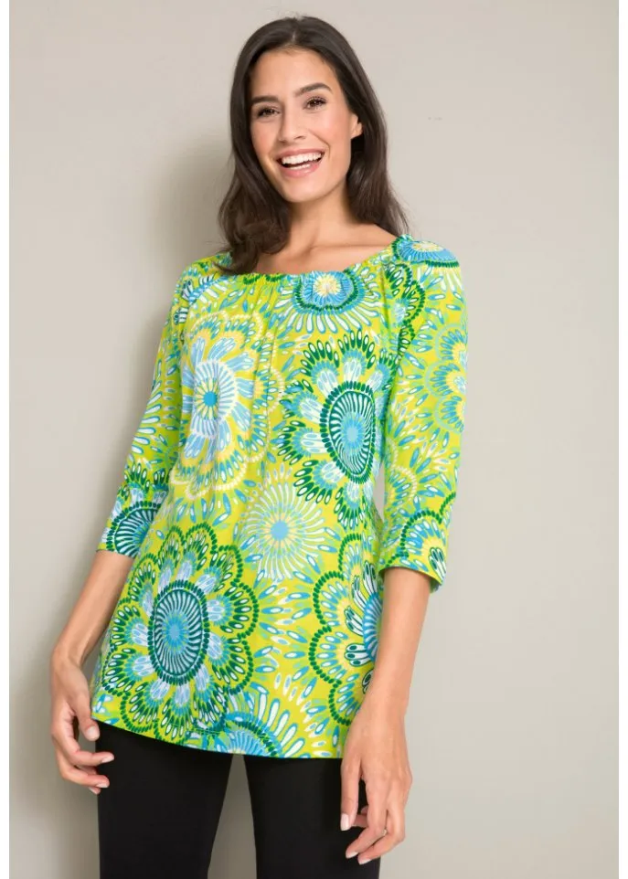 Cotton shirt with 3/4 sleeves Bpc Bonprix Collection, green