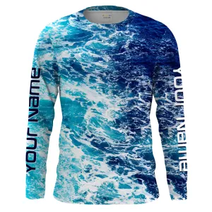 Custom Saltwater Long sleeve Fishing 3D Long Sleeve Shirts, Sea wave camo Fishing Shirts