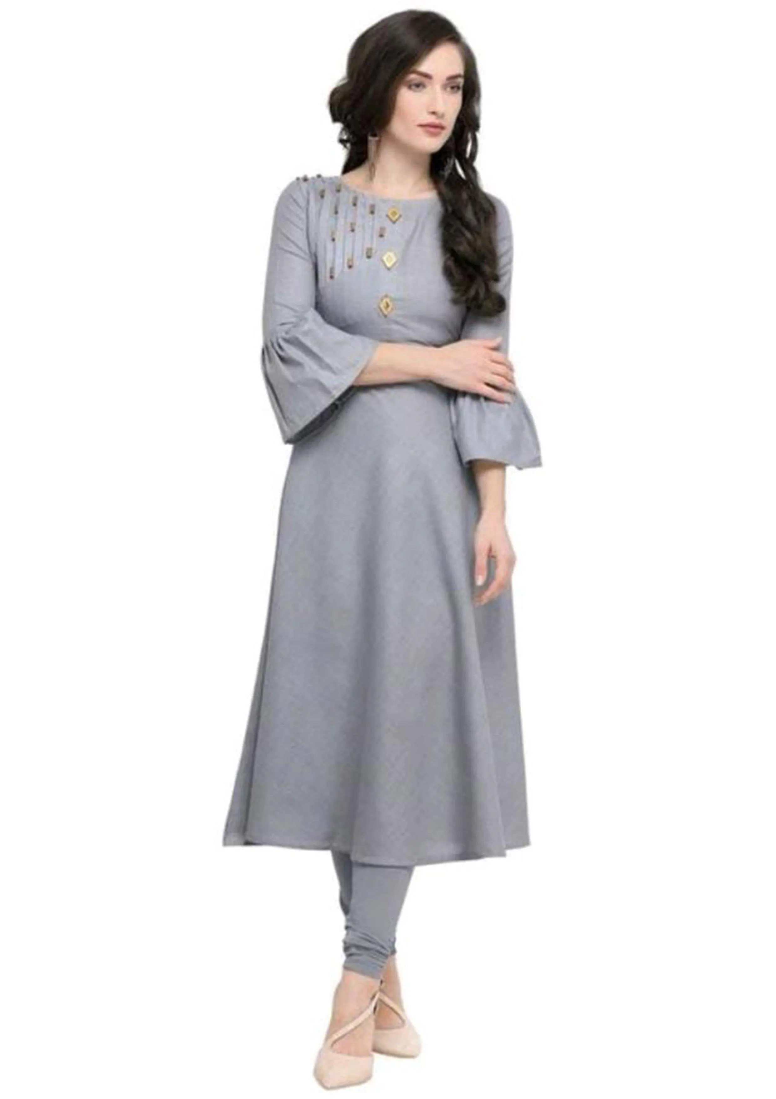 Designer Mart Grey Ruby Cotton Gown Kurti