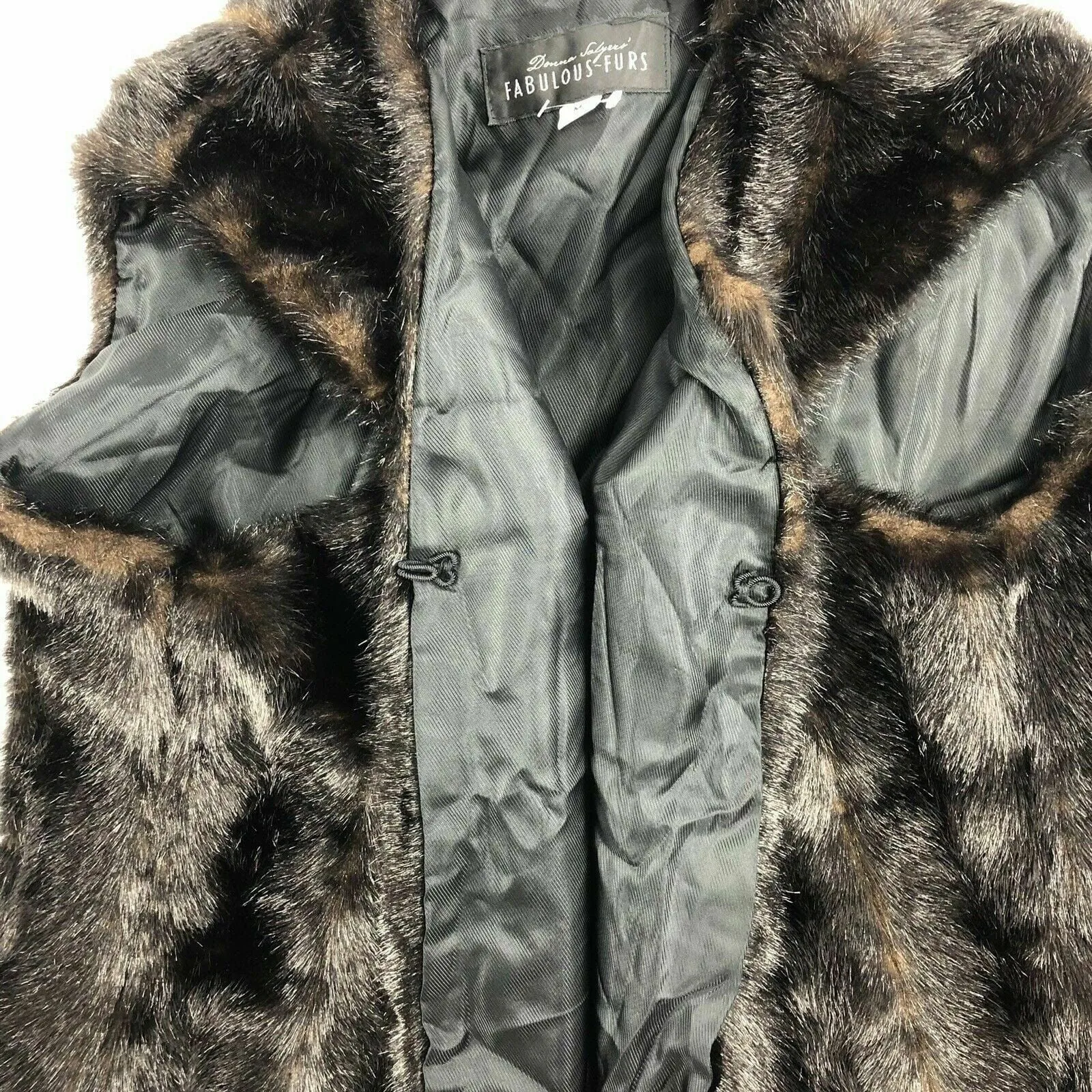 Donna Salyers Fabulous Furs Womens Size Medium Black Brown Vest Lined Soft