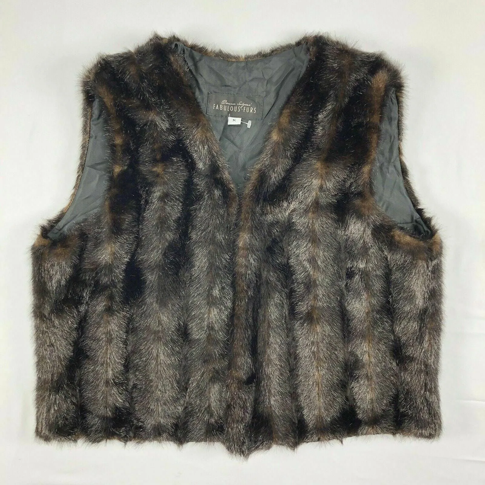 Donna Salyers Fabulous Furs Womens Size Medium Black Brown Vest Lined Soft