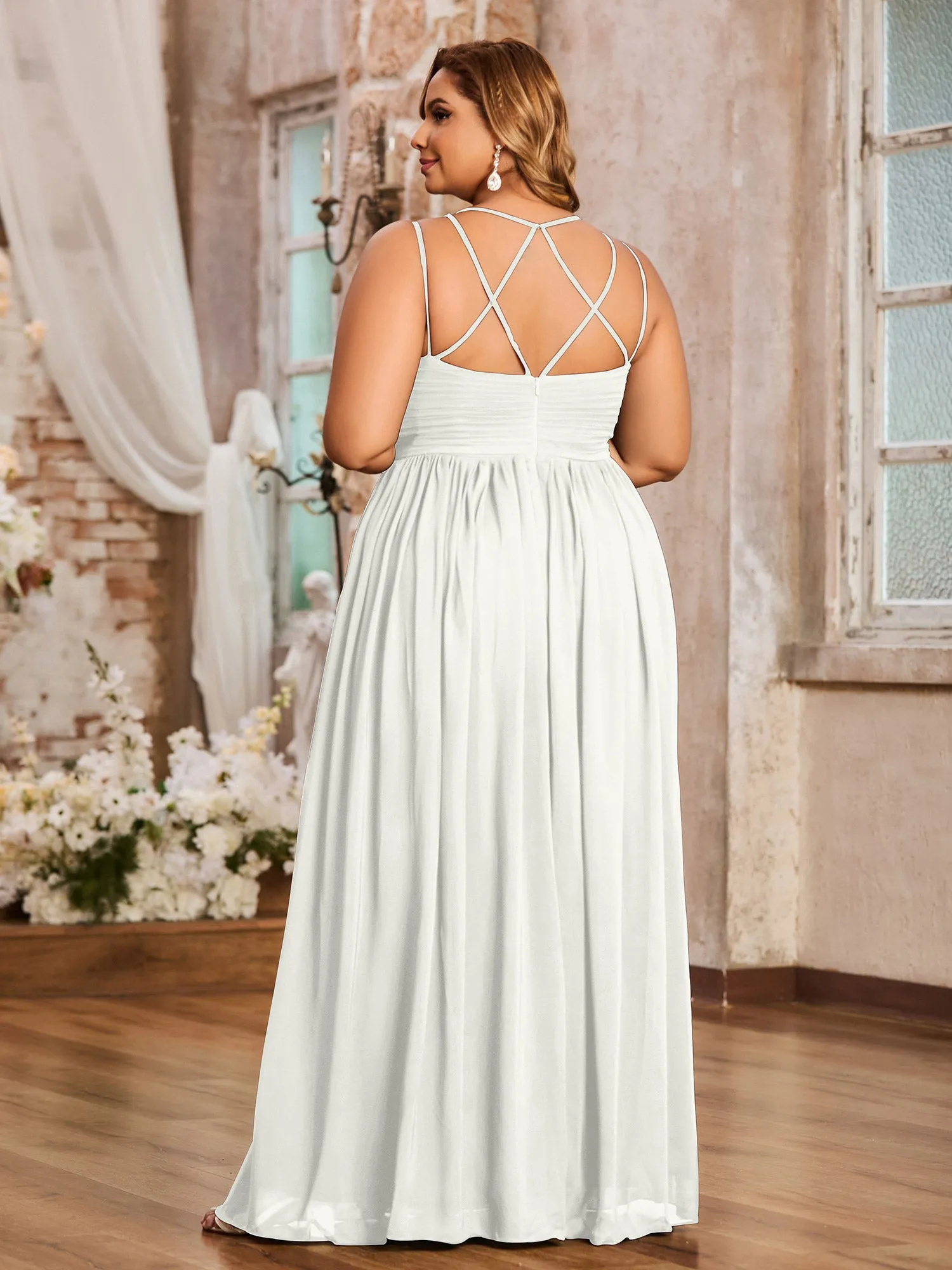 Double Straps Chiffon Dresses with Sweetheart Ivory Plus Size