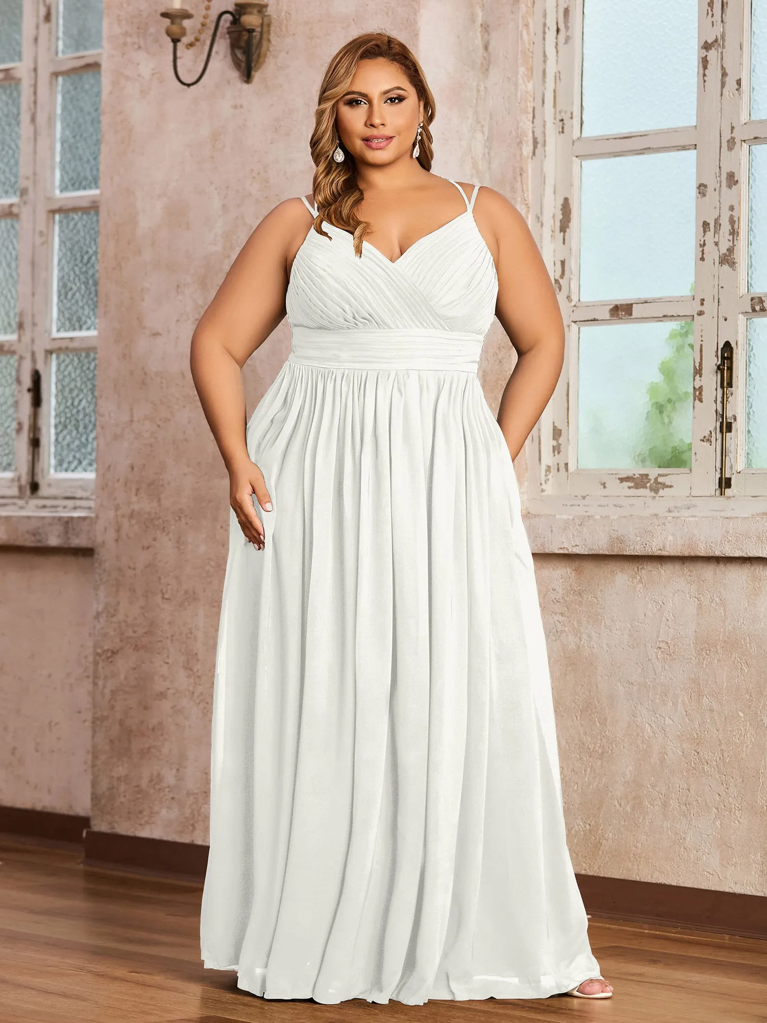 Double Straps Chiffon Dresses with Sweetheart Ivory Plus Size