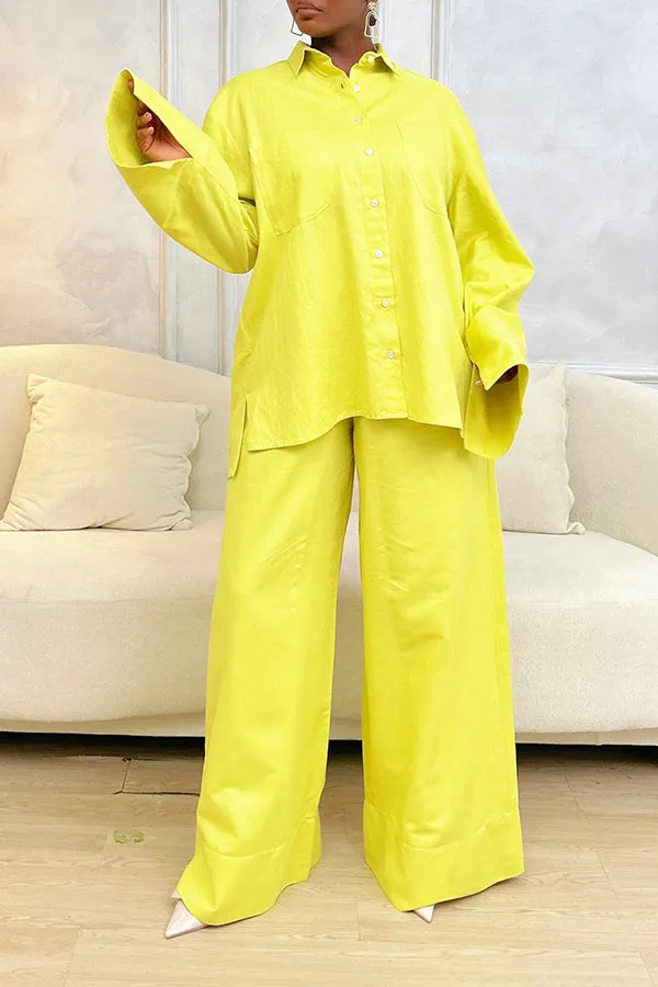 Elegant Button Front Blouse & Pants Set