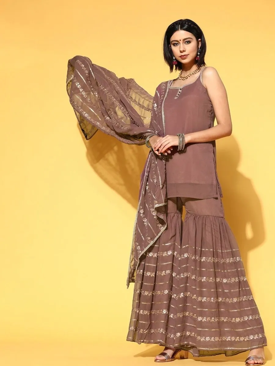 elegant mauve poly georgette solid kurta set