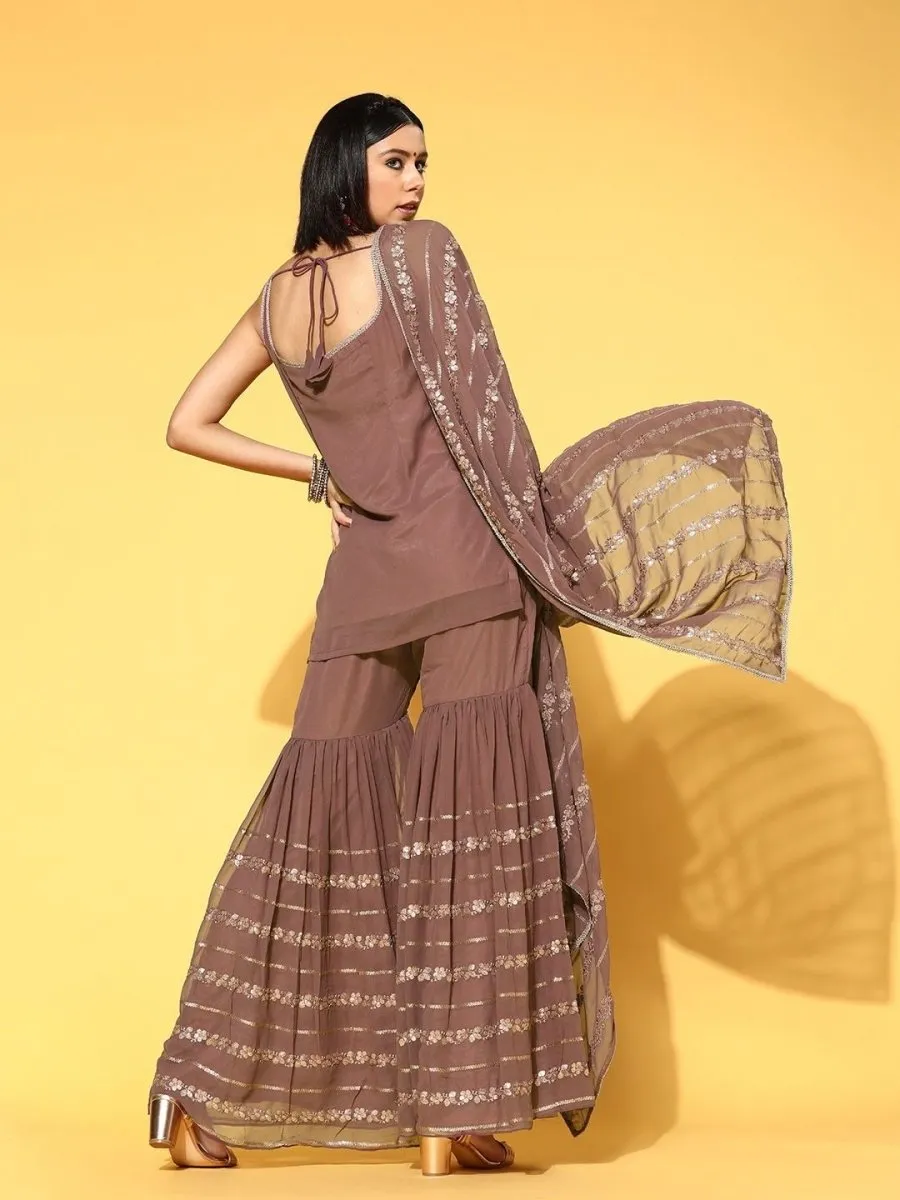 elegant mauve poly georgette solid kurta set