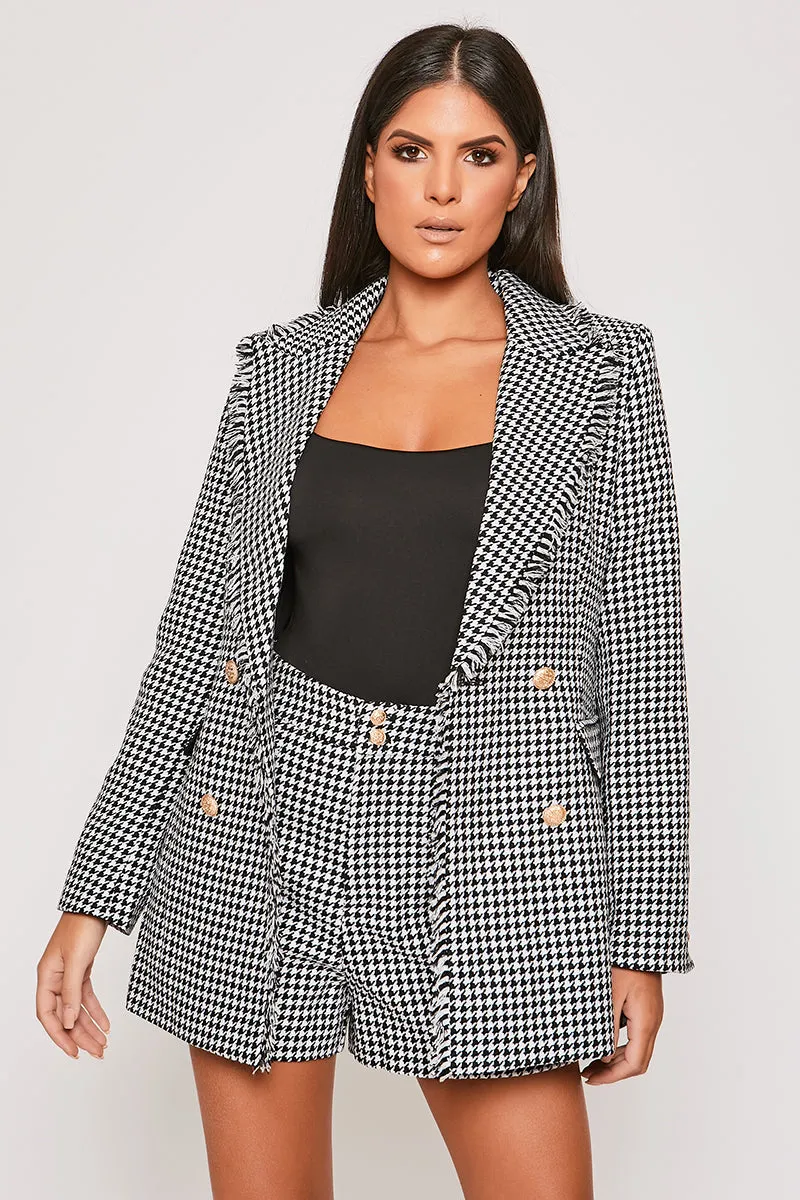 Emmalyn - Premium Black Houndstooth Gold Button Blazer & Short Set