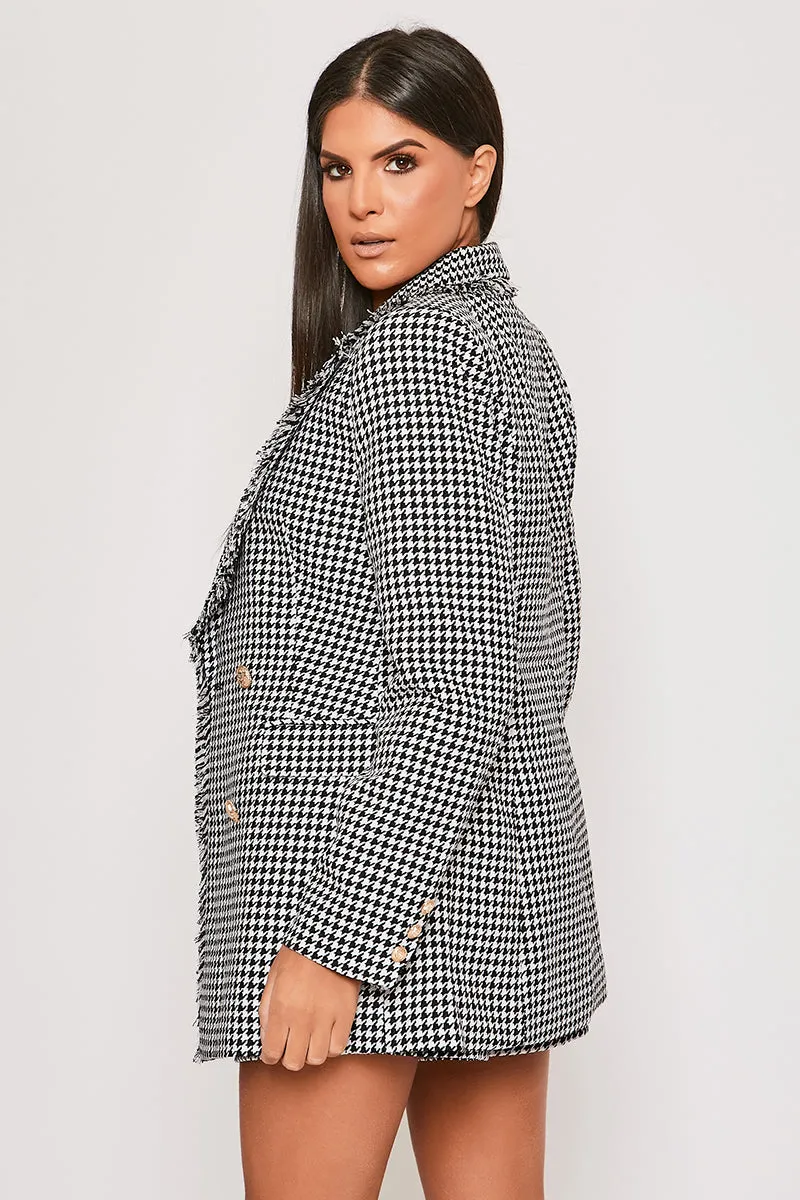 Emmalyn - Premium Black Houndstooth Gold Button Blazer & Short Set