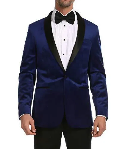 Enzo Indigo Velvet Slim Fit Shawl Lapel Tuxedo Men's Blazer