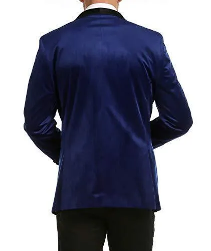 Enzo Indigo Velvet Slim Fit Shawl Lapel Tuxedo Men's Blazer