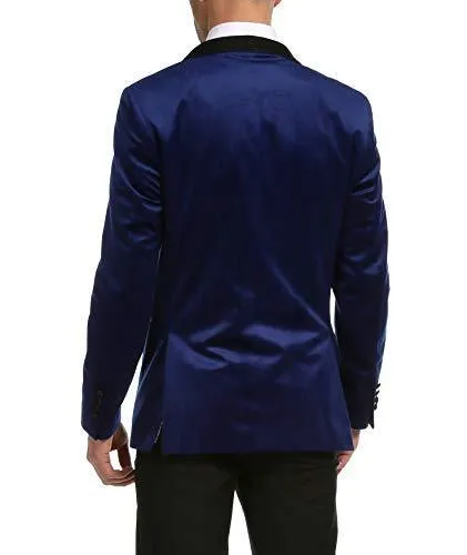 Enzo Indigo Velvet Slim Fit Shawl Lapel Tuxedo Men's Blazer