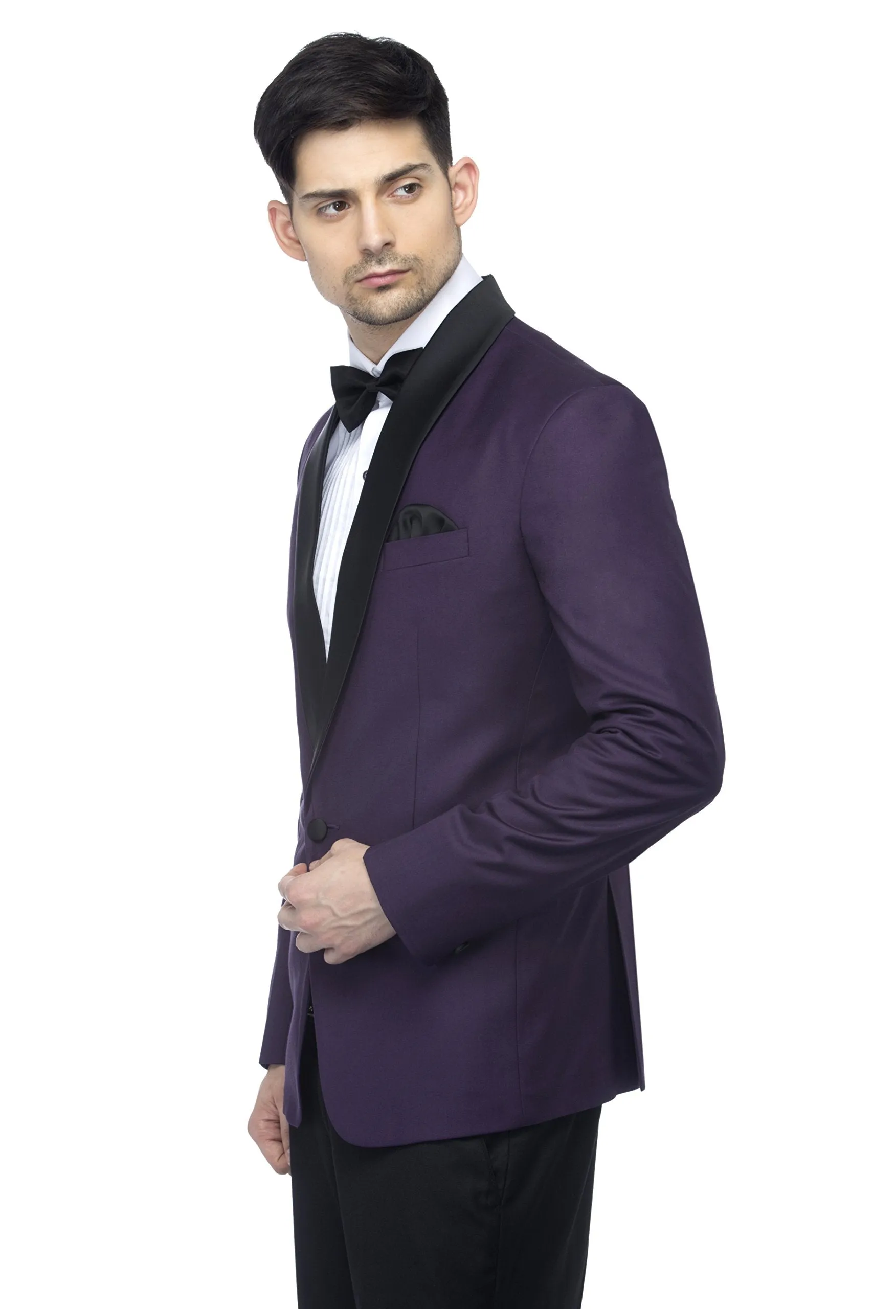 FAVOROSKI Designer Men's Slim Fit Notch Lapel Collar Tuxedo Blazer, Dark Purple 2XL