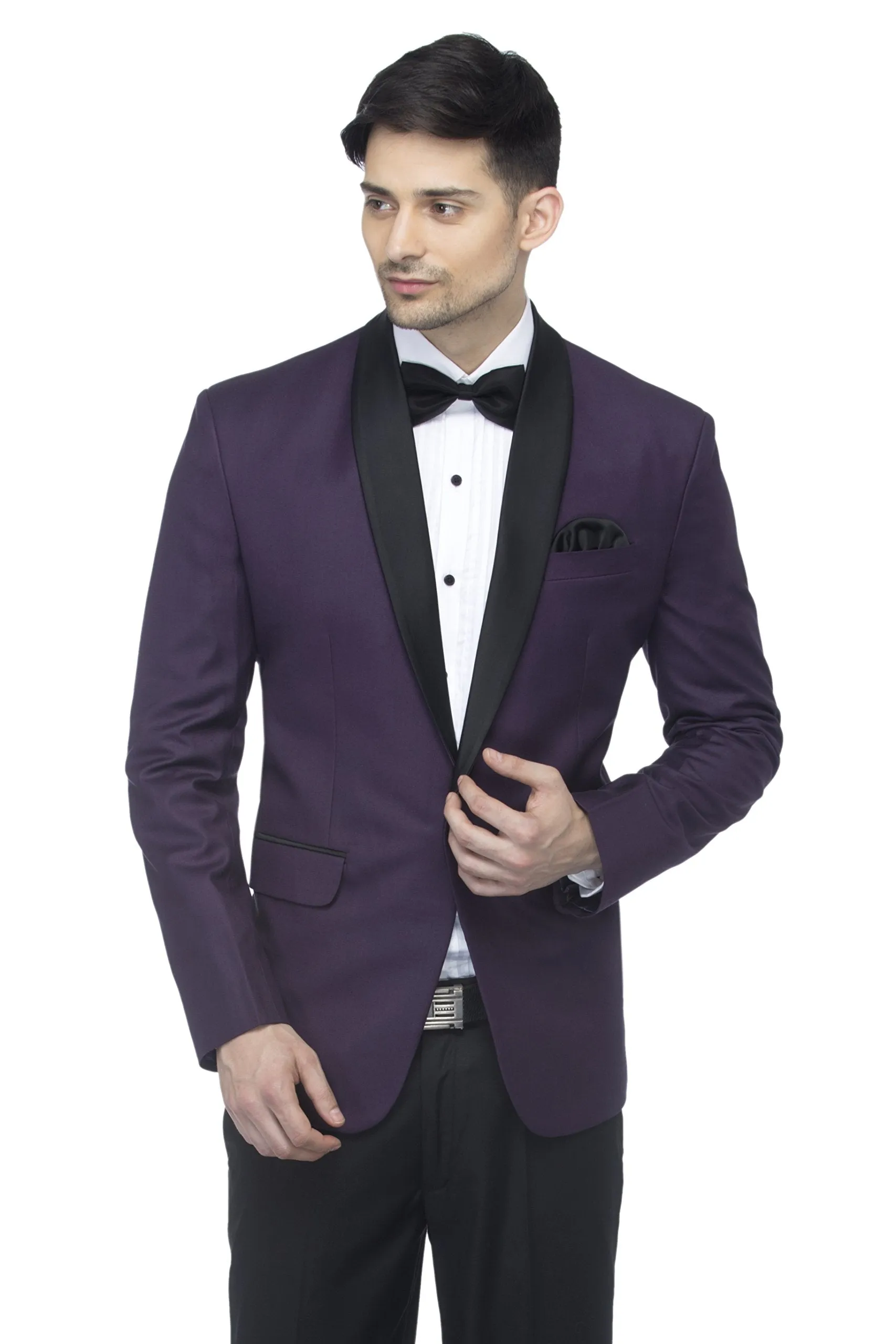 FAVOROSKI Designer Men's Slim Fit Notch Lapel Collar Tuxedo Blazer, Dark Purple 2XL