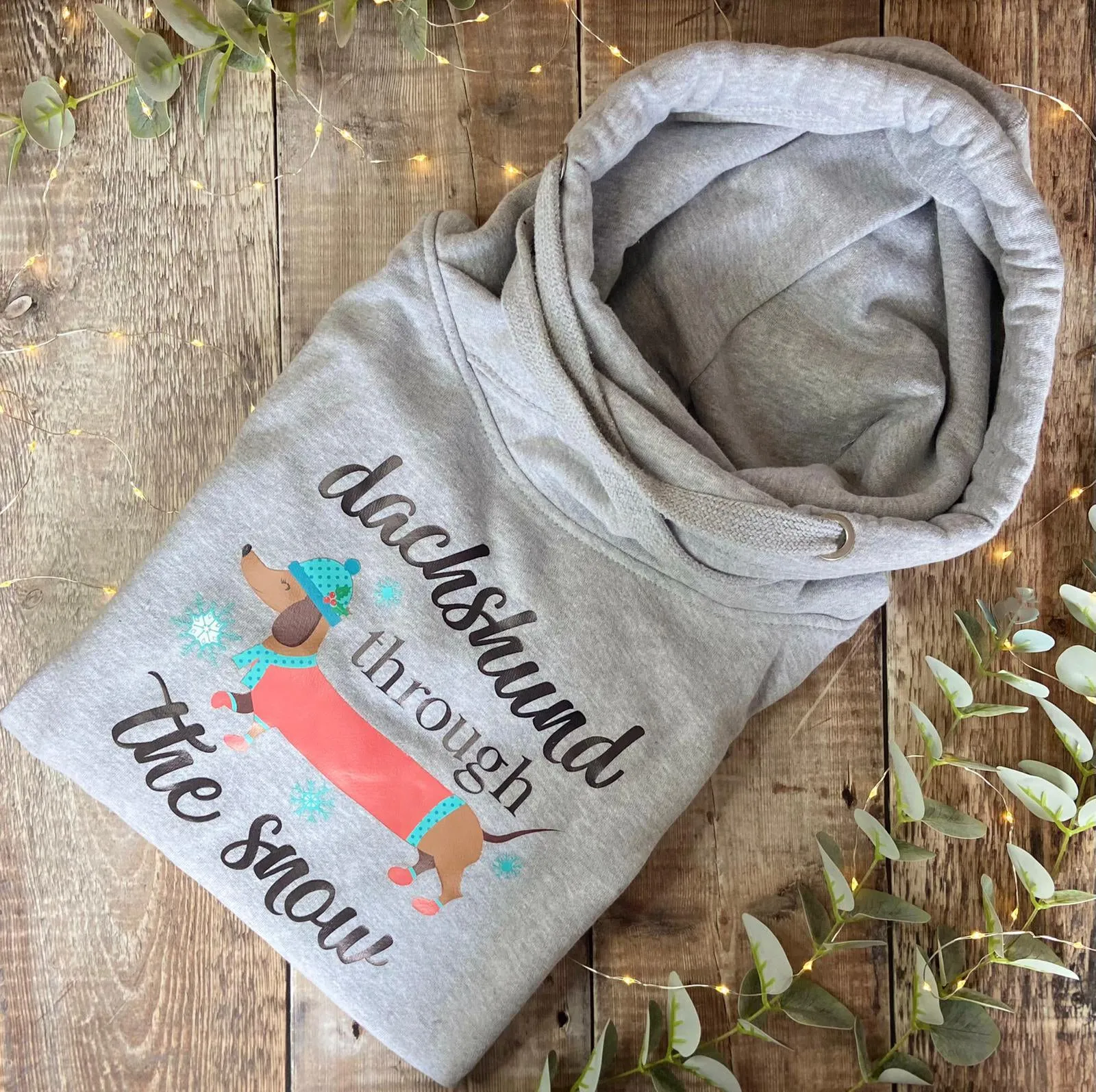 Festive 'Dachshund Through The Snow' Christmas Luxe Hoodie - Grey