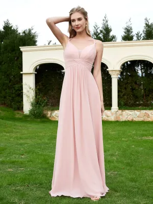 Floor Length V Neck Chiffon Bridesmaid Gown Dusty Rose