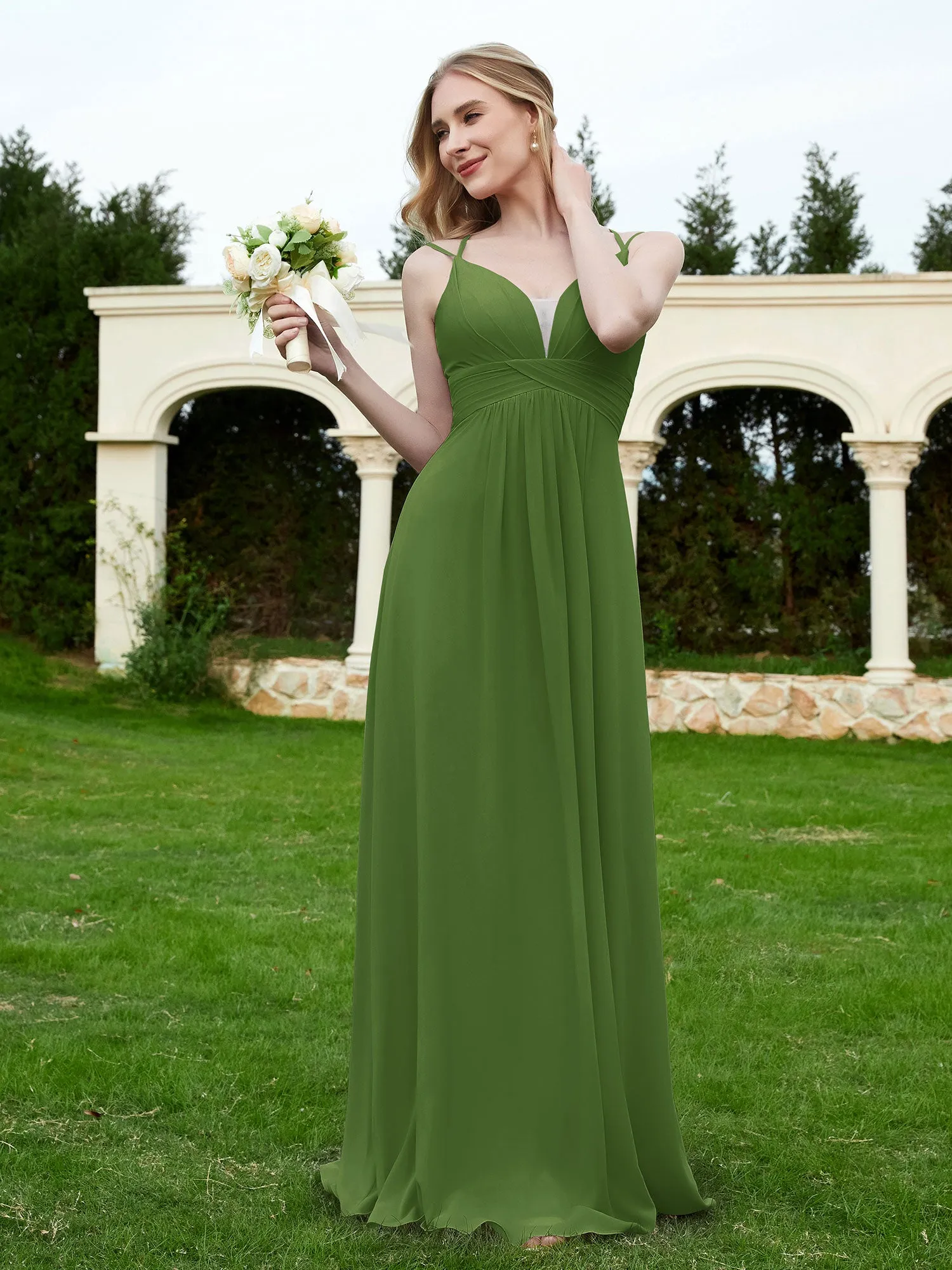 Floor Length V Neck Chiffon Bridesmaid Gown Moss Plus Size