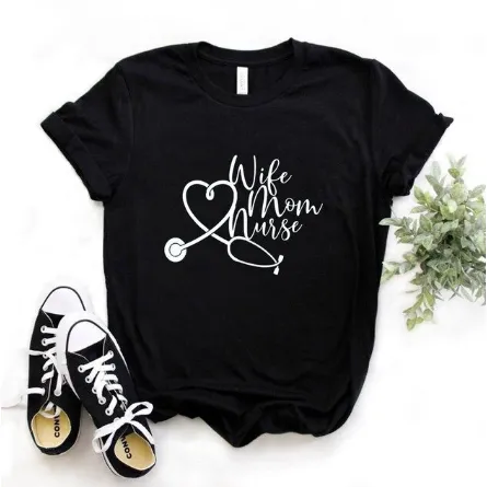 Free   Shipping Women MomLife Wife Mom Nurse Print T shirt Cotton