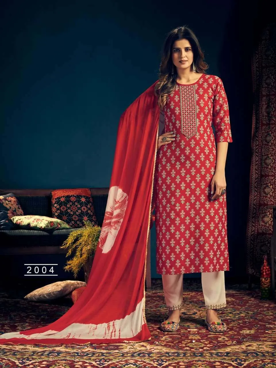 Fully Stitched Rayon Red Salwar Suits with Dupatta