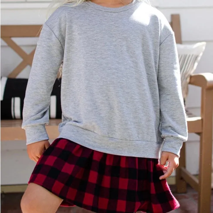 Girls Autumn Tones Plaid Skirt Layered Grey Dress