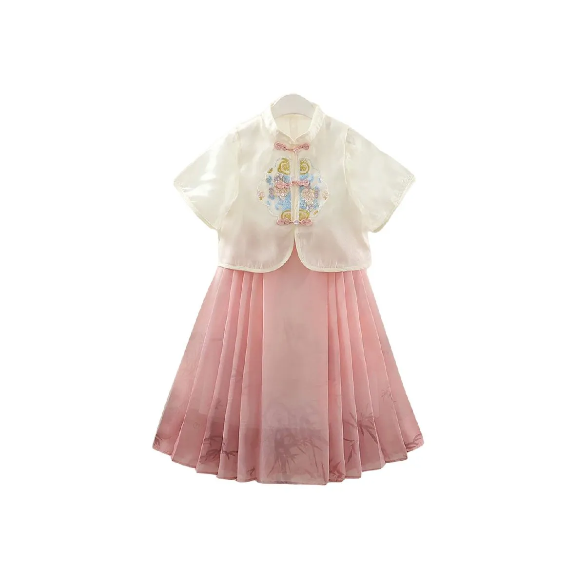 Girls Pink and Green Short Sleeve Hanfu Dress