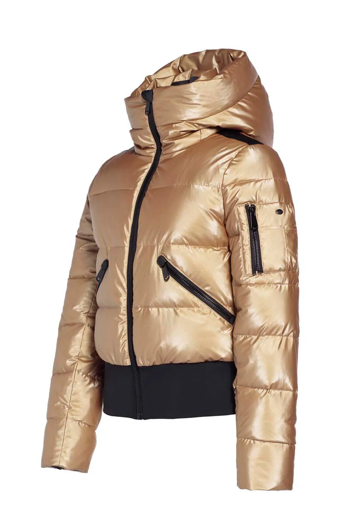 Goldbergh Bombardino Down Ski Jacket in Gold with star on hood