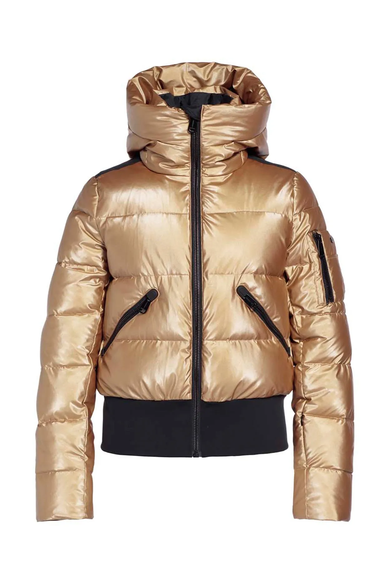 Goldbergh Bombardino Down Ski Jacket in Gold with star on hood