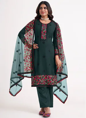 Green Multi Embroidery Festive Salwar Kameez