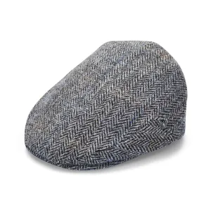 Harris Tweed Flat Cap by City Sport | Grey Herringbone Flat Hat