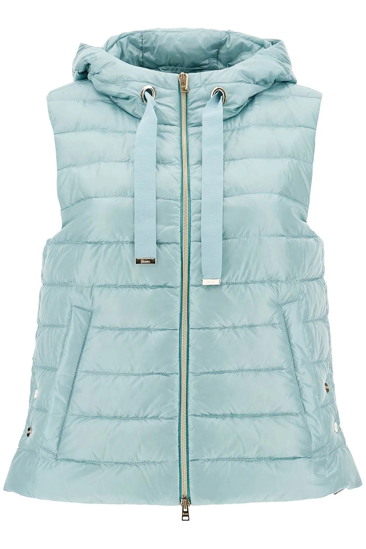 Light Blue Quilted Nylon Gilet With Hood