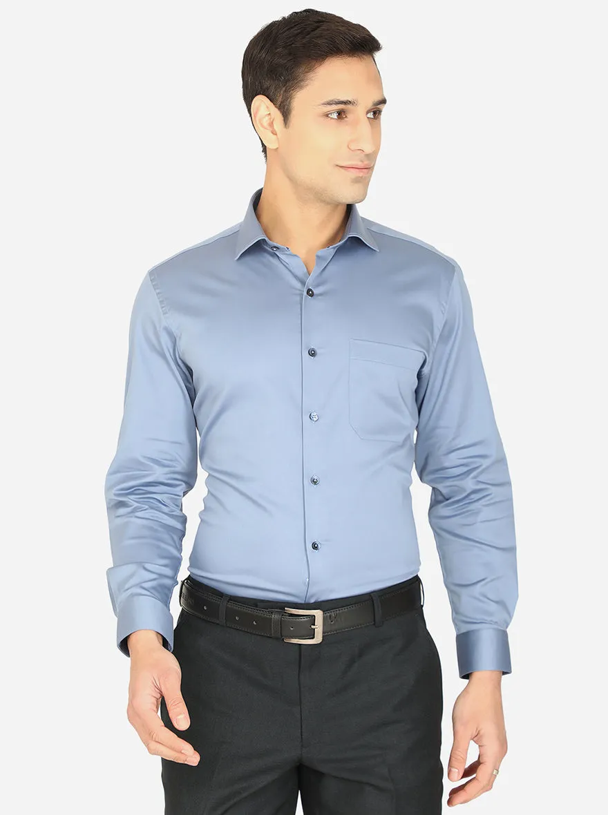 Light Blue Solid Slim Fit Formal Shirt | Greenfibre