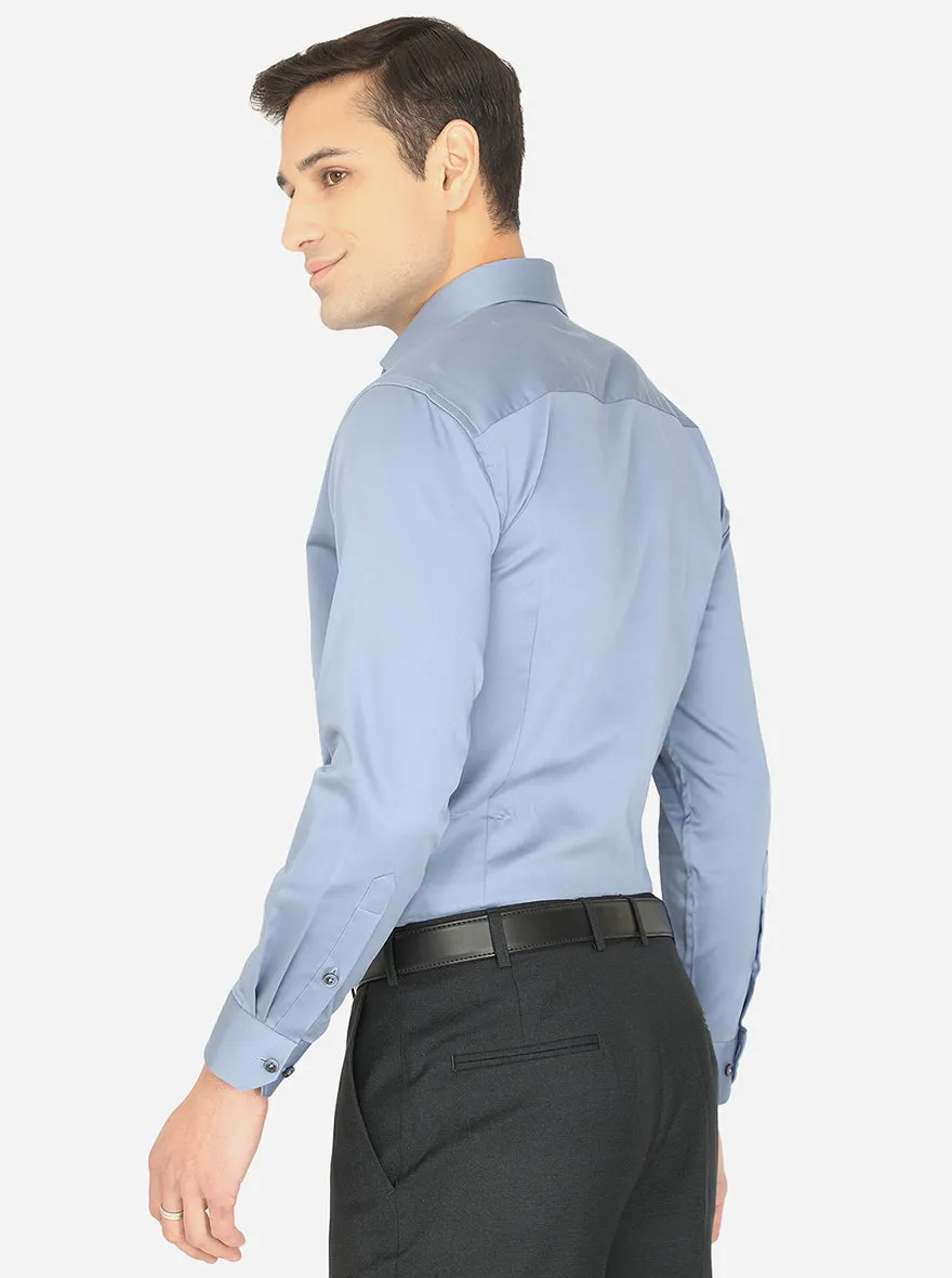 Light Blue Solid Slim Fit Formal Shirt | Greenfibre