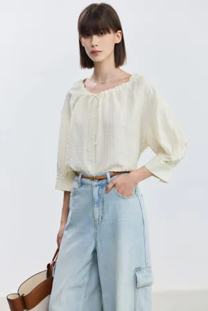 LILY Drawstring Short-Sleeve White Shirt